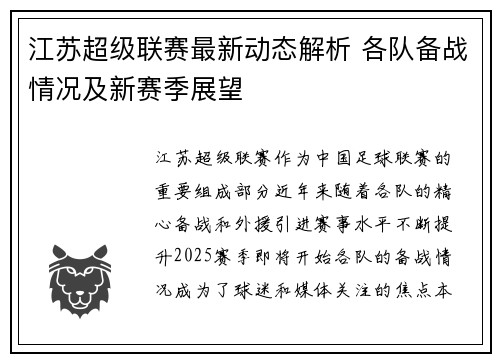 江苏超级联赛最新动态解析 各队备战情况及新赛季展望